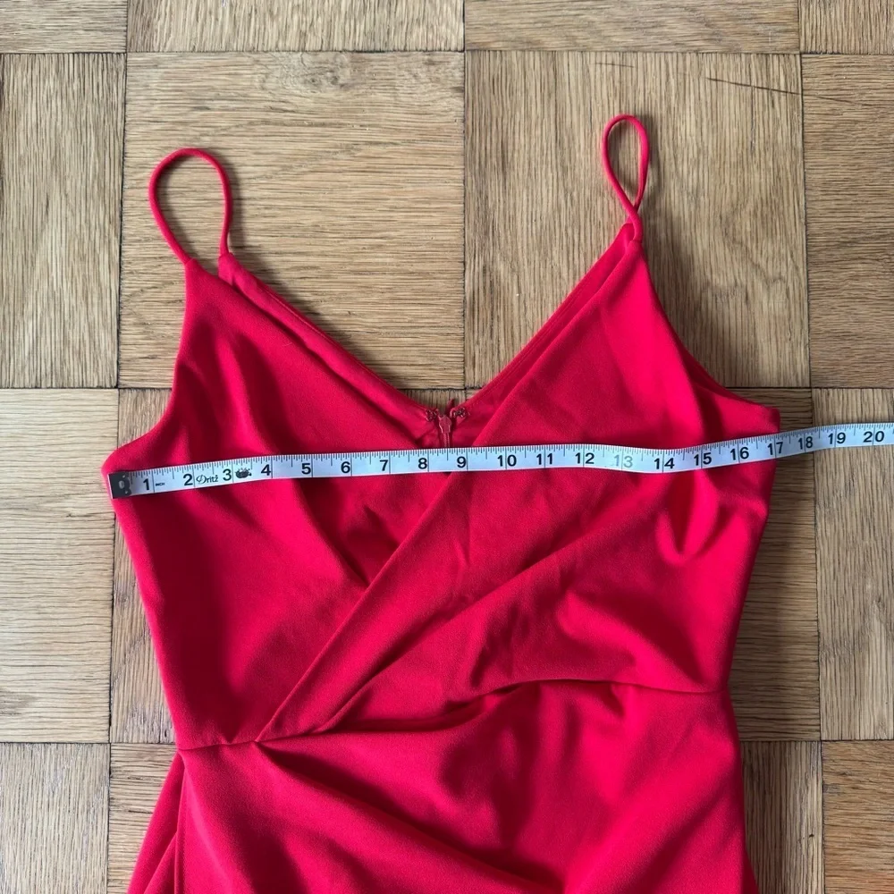 Betsey Johnson Size 8 Red Mini Dress Cocktail Faux Wrap Twist Slit - Picture 6 of 8